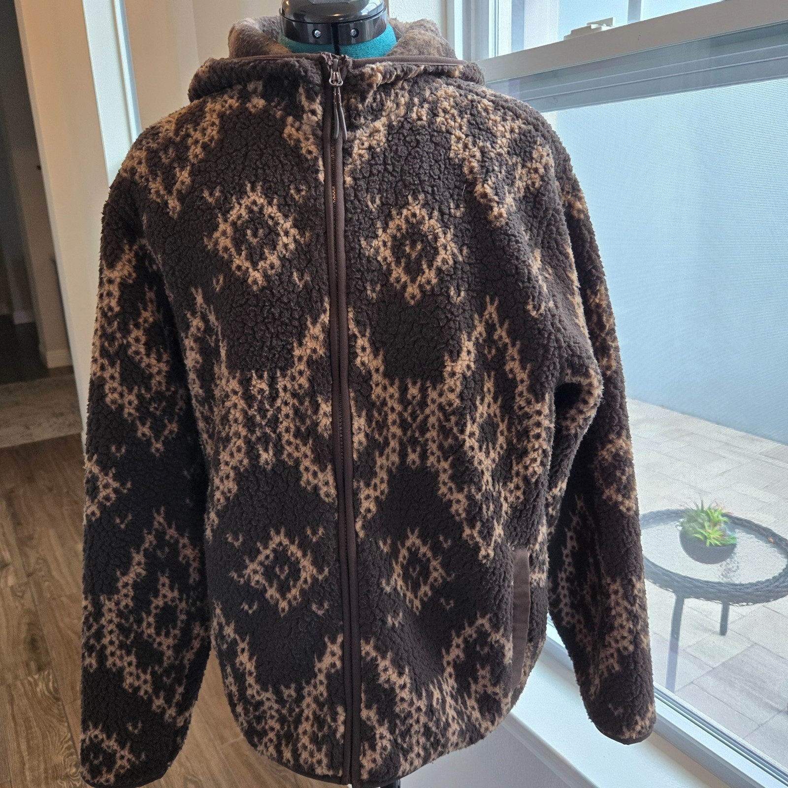 Old Navy Mens Hooded Zip-up Cardigan Size Medium Brown and Beige Pockets