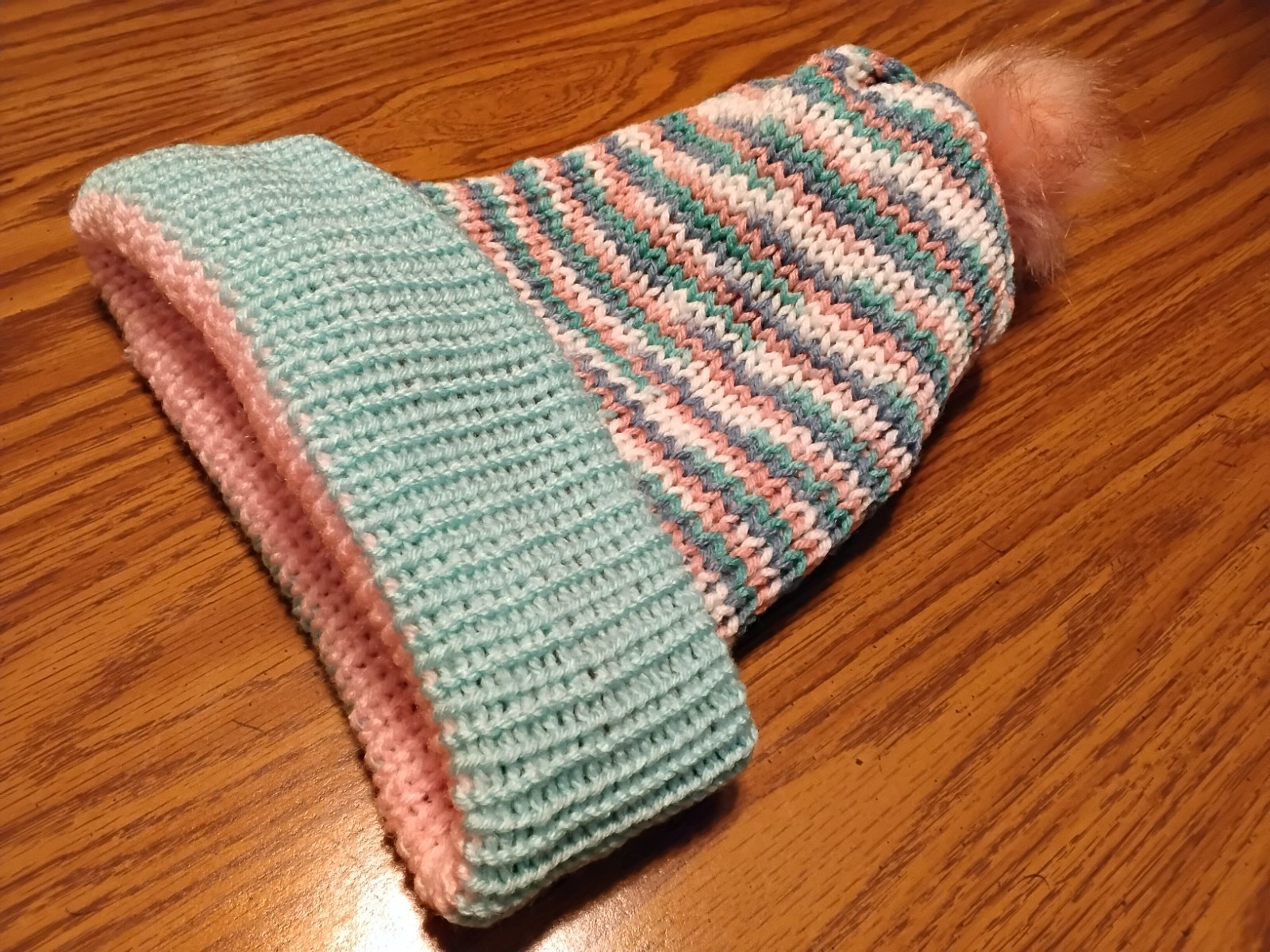 Warm Winter Reversible 2-layer Slouch Hat Beanie Turquoise, Pink, L, One Size