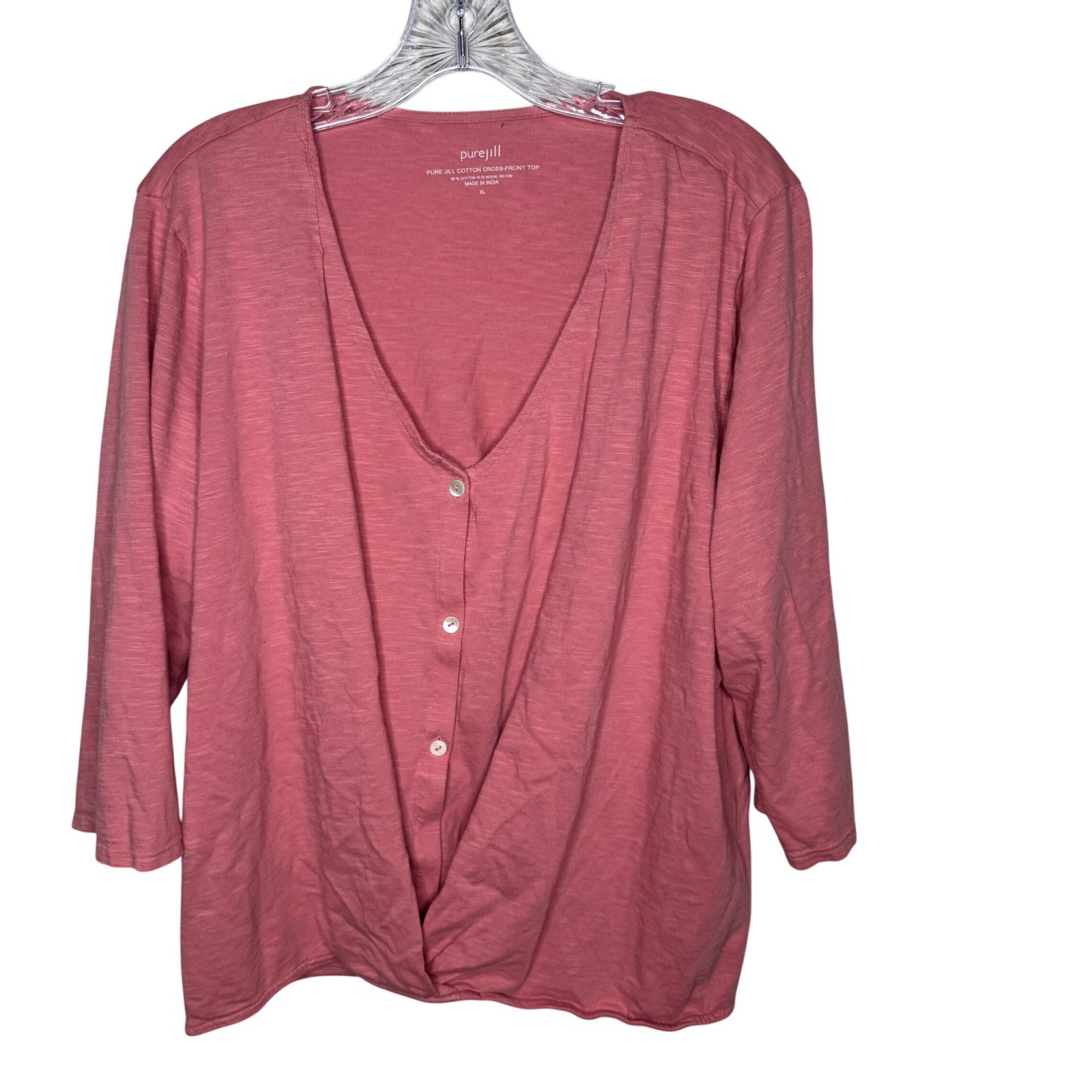 Pure Jill Cotton Modal Blend Pink Cropped Twist Front Button Up Top XL