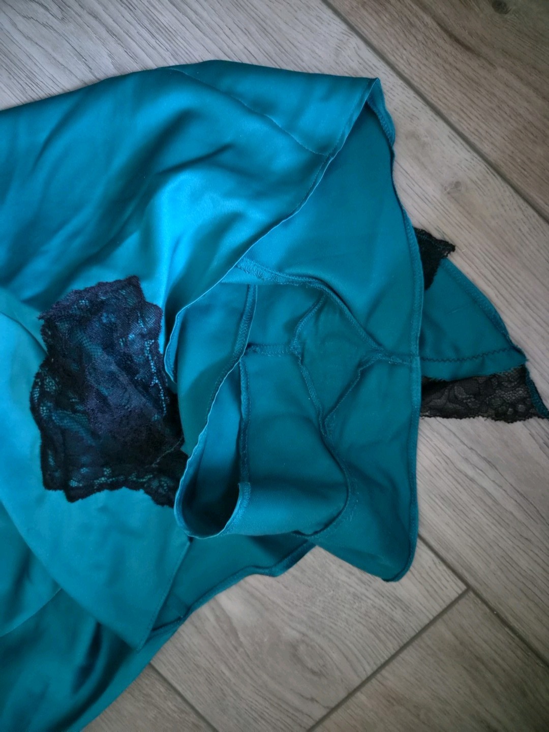 Ann Summers Teal Blue/Green Satin & Black Lace Playsuit Size Medium 12-14