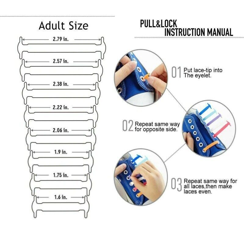 16Pcs Easy No Tie Shoelaces Elastic Silicone Flat Lazy Shoe Lace Strings Adult