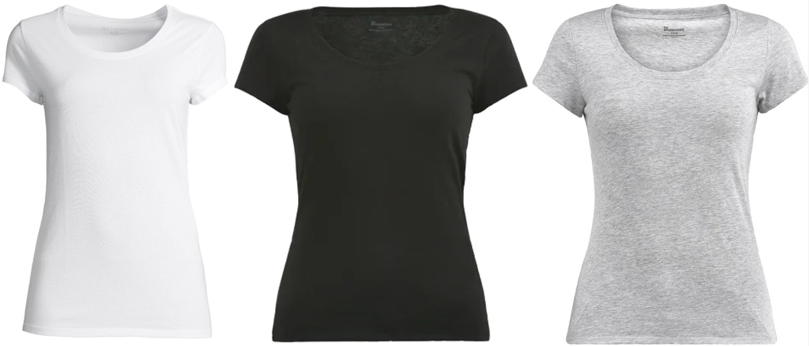 3 NO BOUNDARIES WOMEN’S SCOOP NECK SHORT SLEEVE WHITE/BLACK/GRAY L (12-14) [G2]