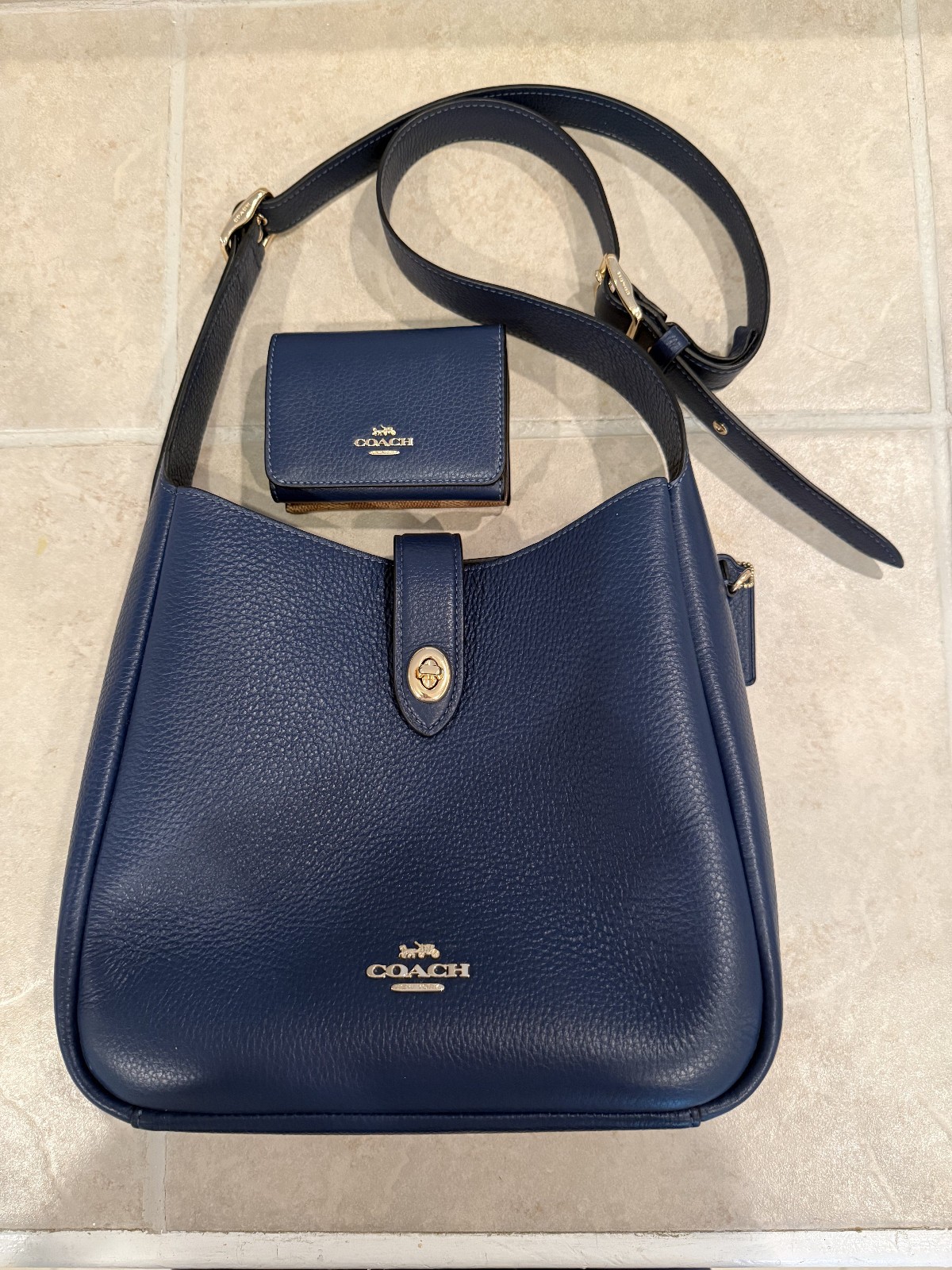 Coach Hadley Convertible Crossbody Bag CW002 Deep Blue Leather + Matching Wallet