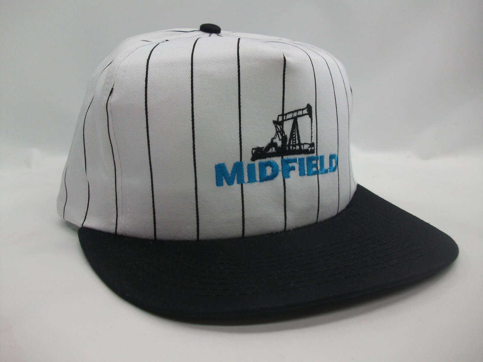 Midfield Oilfield Hat Vintage Black White Pinstripe Snapback Baseball Cap