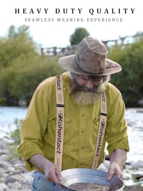 Men’s Industrial Strength Suspenders 2-Inch Wide X-Back Heavy Duty Braces Beige