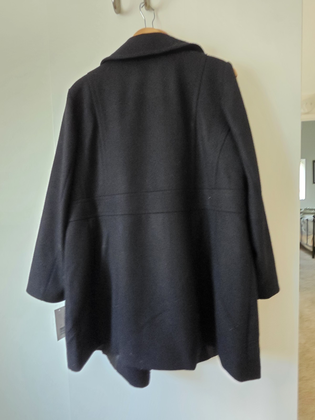 Larry Levine Womens Black Lined Button Front Collared Mid-Length Pea Coat 1X