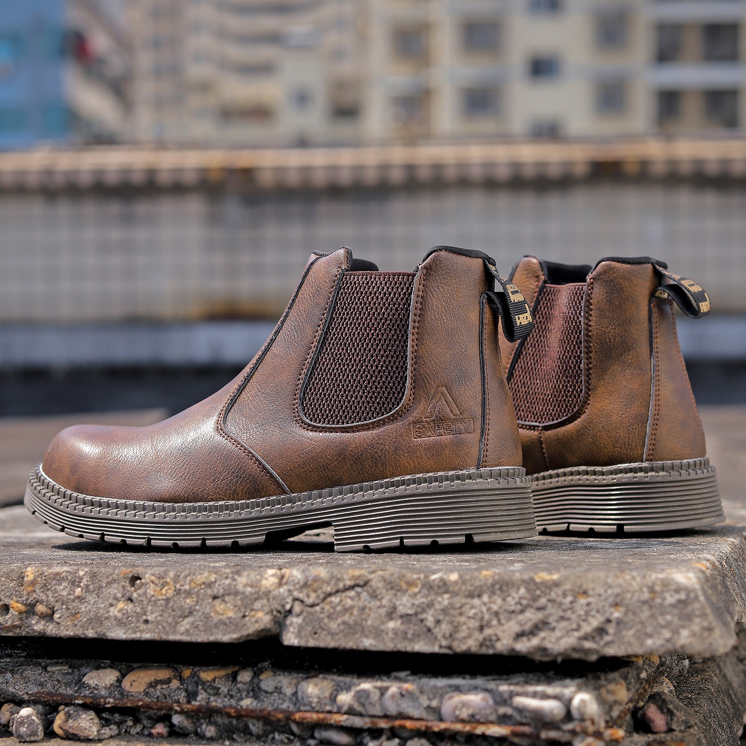 Non Slip Men’s Steel Toe Work Boots Construction Waterproof Leather Safety Shoes