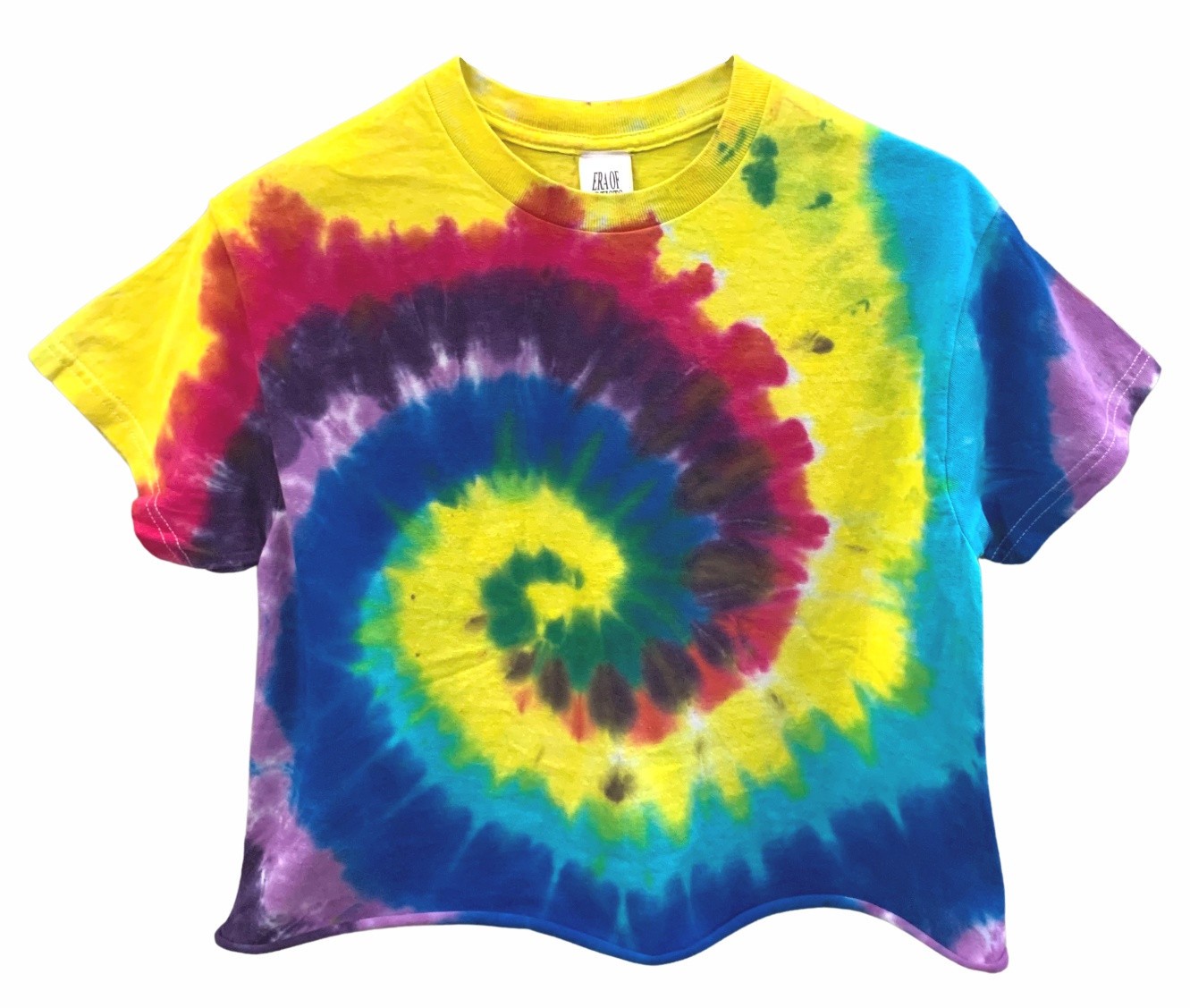 Tie Dye Unisex Cropped Tee, Hand Dyed, Raw Bottom Edge