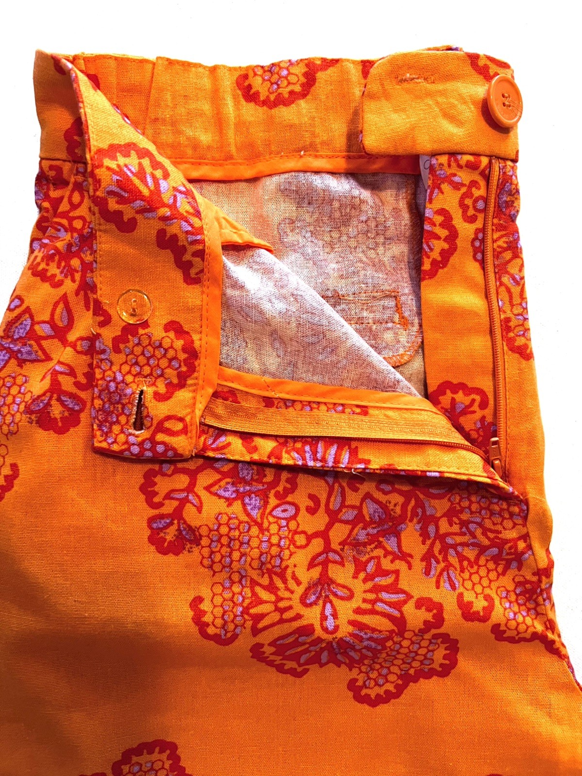 Caroline Constas Wide Leg High Waist Linen Pants Sz Medium Orange Purple Paisley