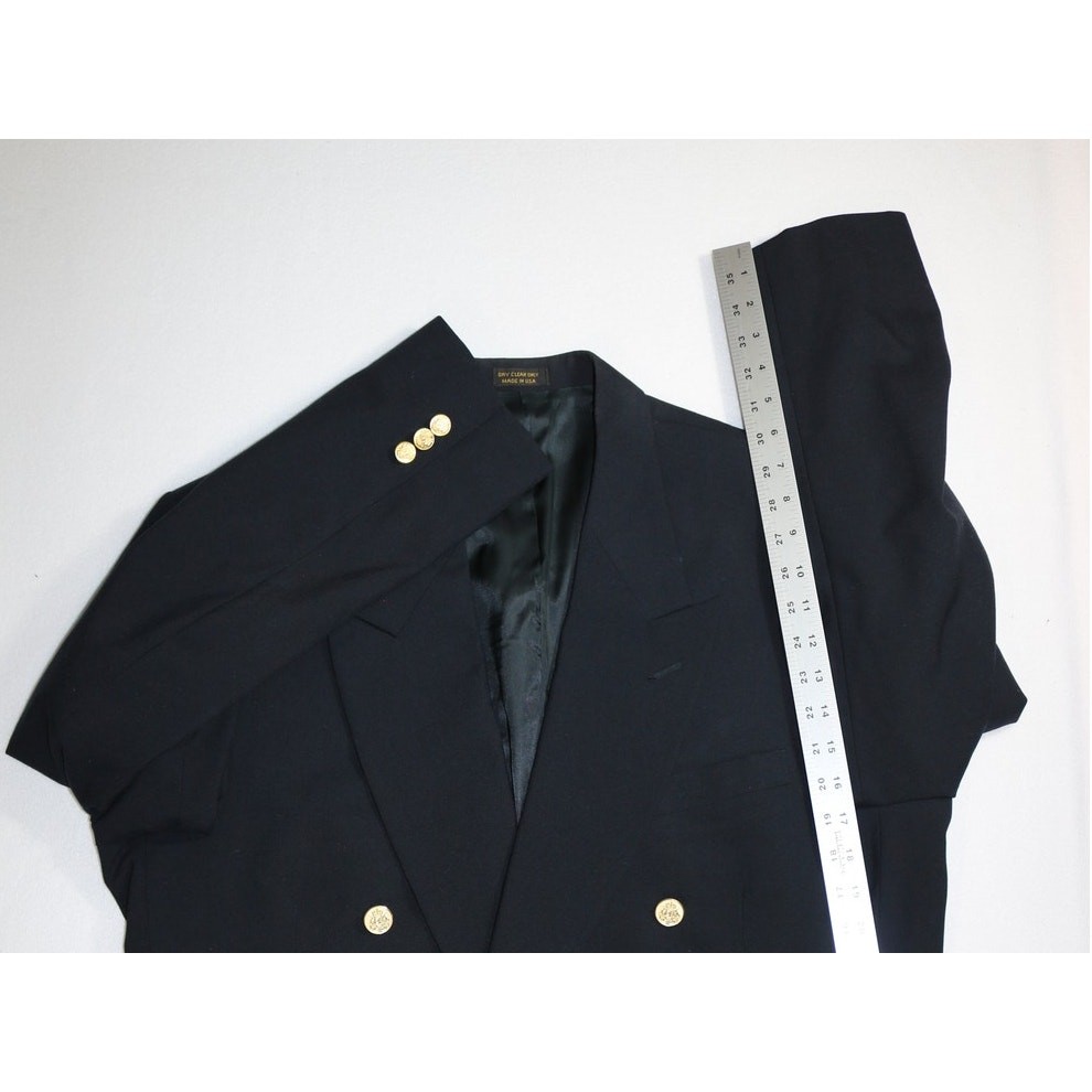 Vintage Deansgate Tailors Row Men 44 46 Worsted Wool Double Breasted Blazer Blue
