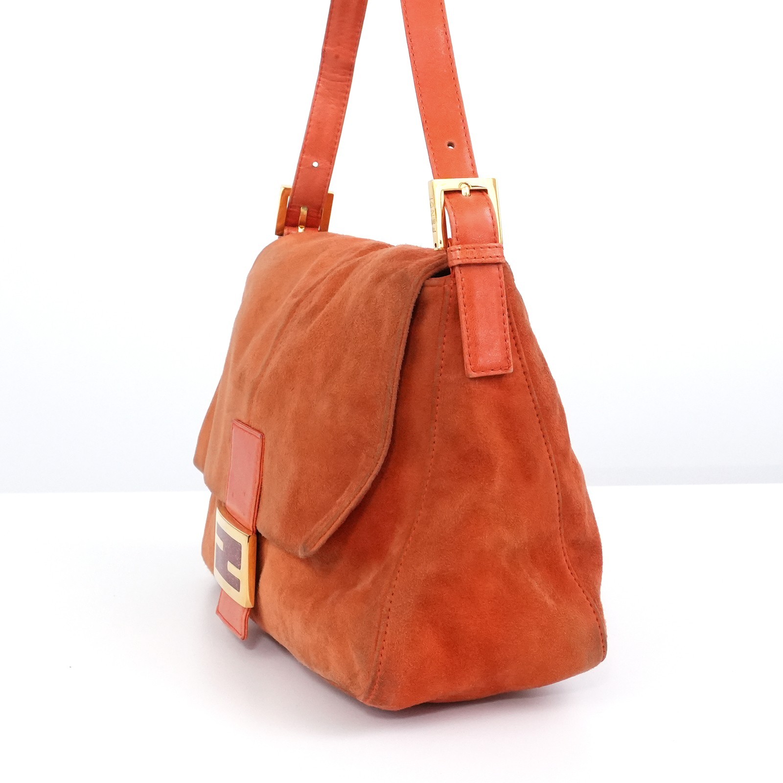 FENDI Gold FF Logo Mamma Baguette 26325 Shoulder Bag Orange Auth #58372A