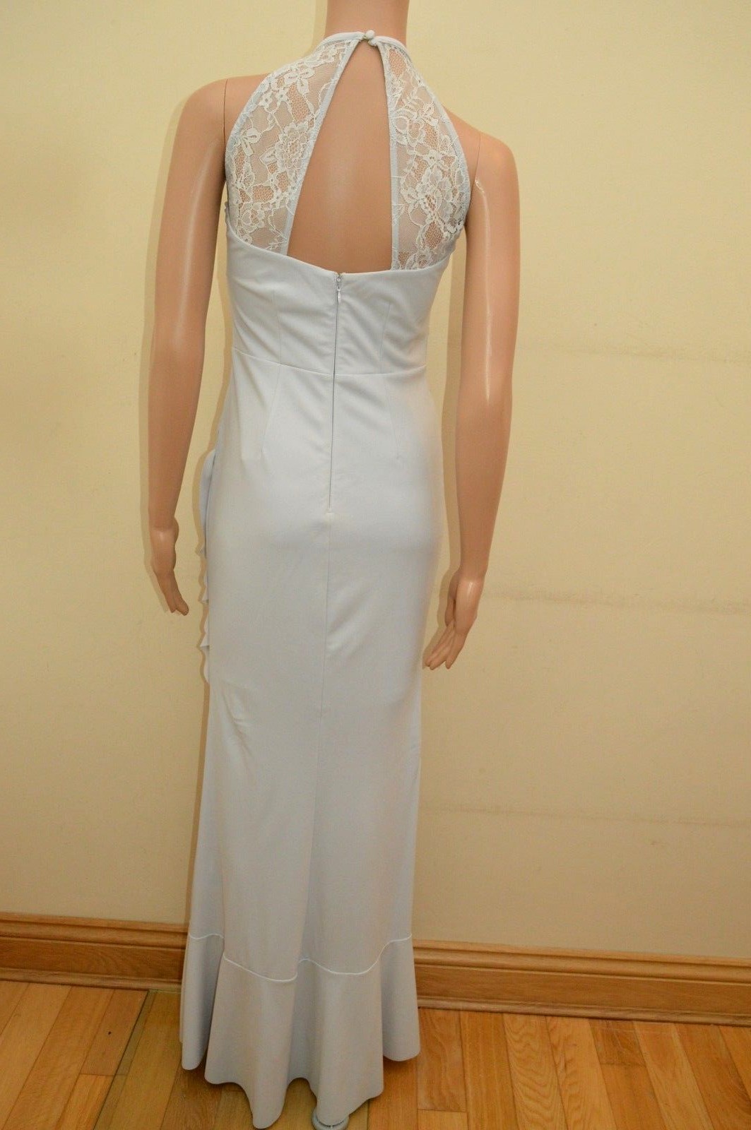 New Lipsy Silver Lace Halter Frill Skirt Maxi Dress Sz UK 8 10 12 14 16