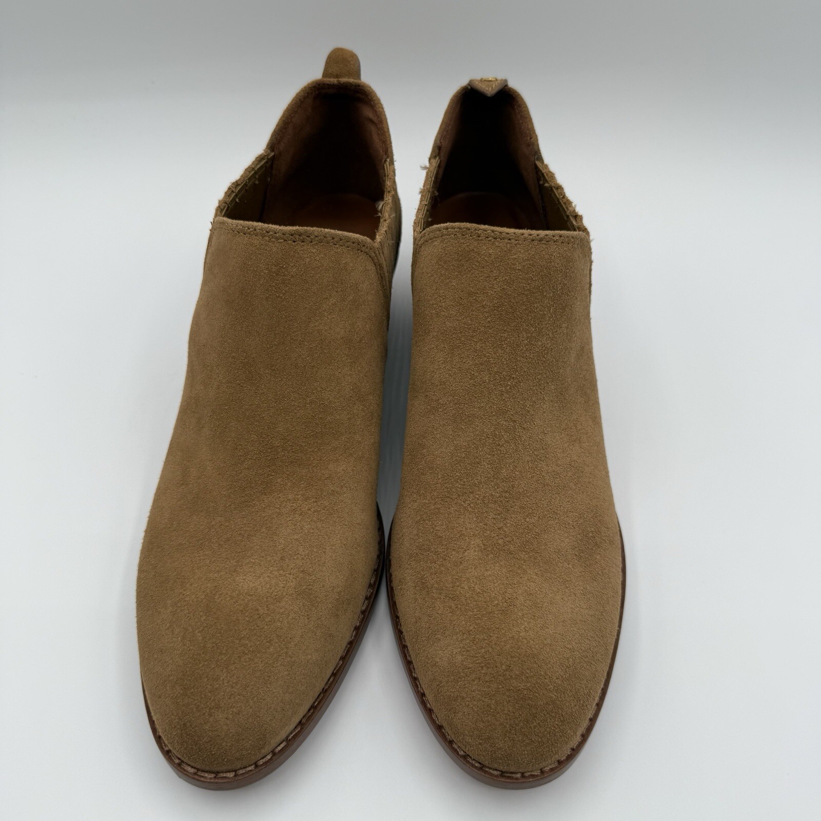 Coach Devin Suede Ankle Bootie Tan Chelsea Elastic Gore Block Heel Womens 8B