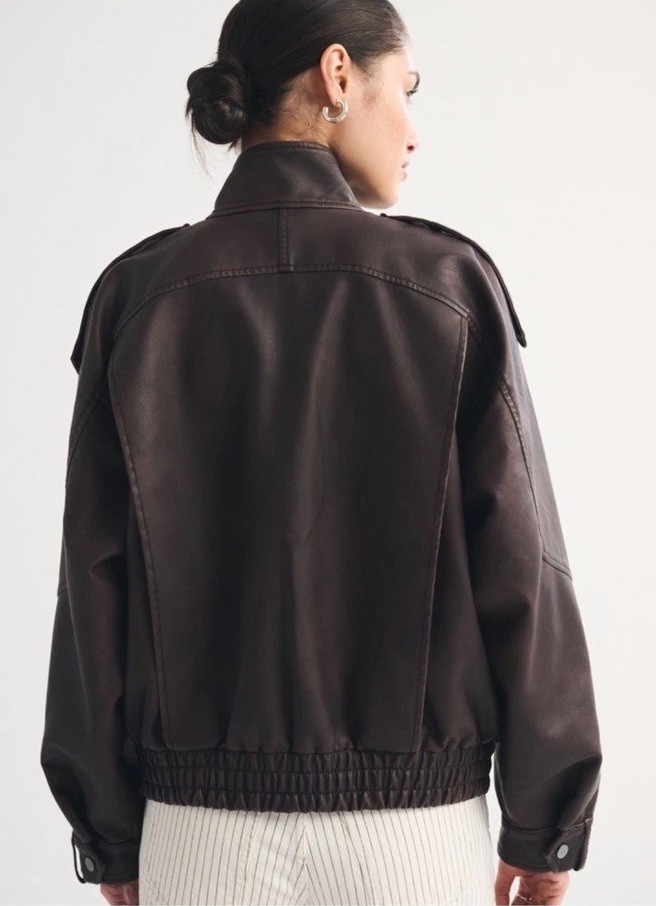 Relaxed Mock neck Vegan Leather Bomber Jacket