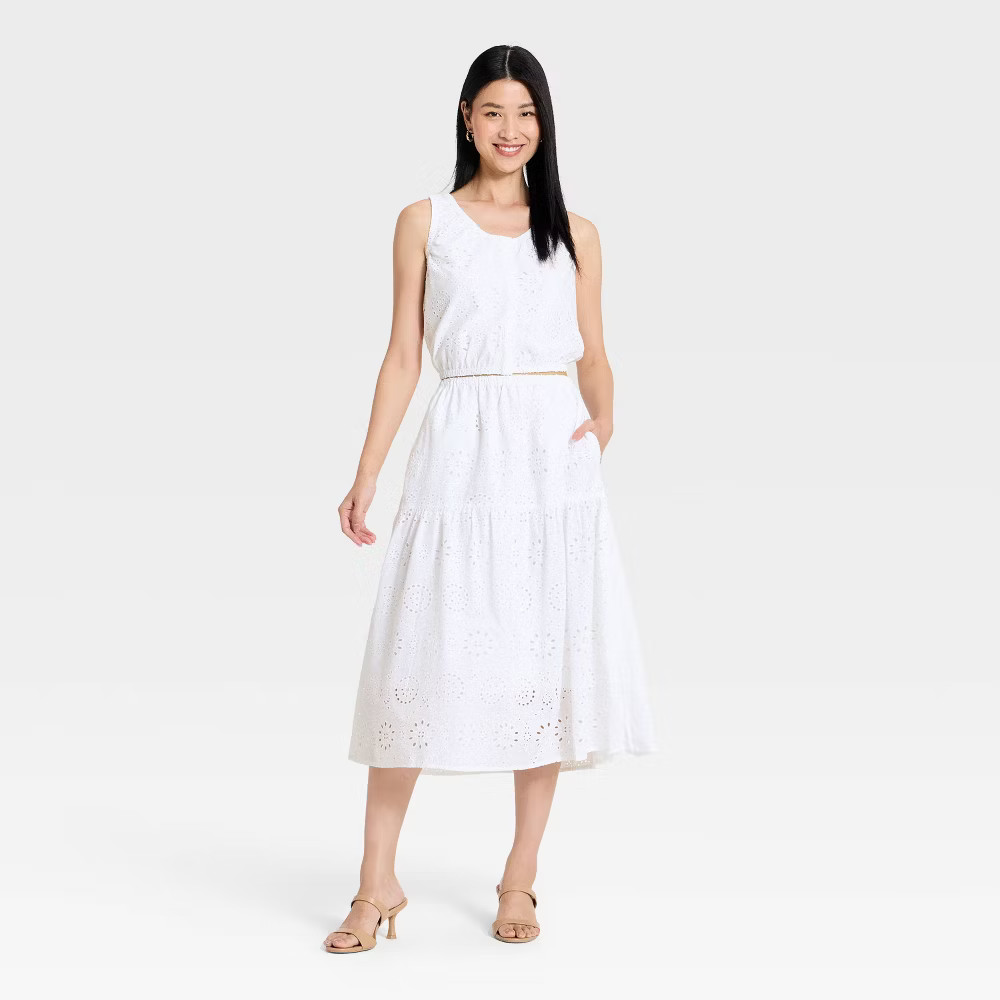 Women Tiered Eyelet Midi Skirt – A New Day White S