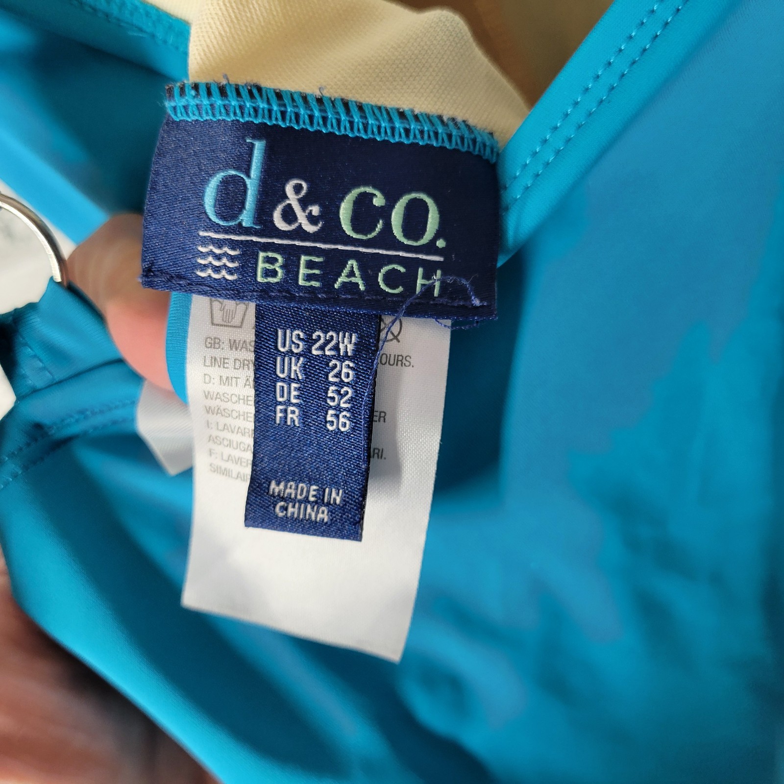 Denim & Co Womens 22W Plus Blue Tankini Swim Top Built In Bra Adjustable Straps