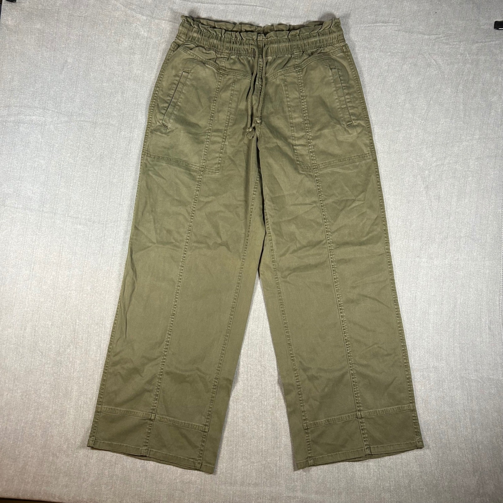Sonoma Goods For Life Womens Olive Green Wide Leg Utility Paperbag Pants Size M