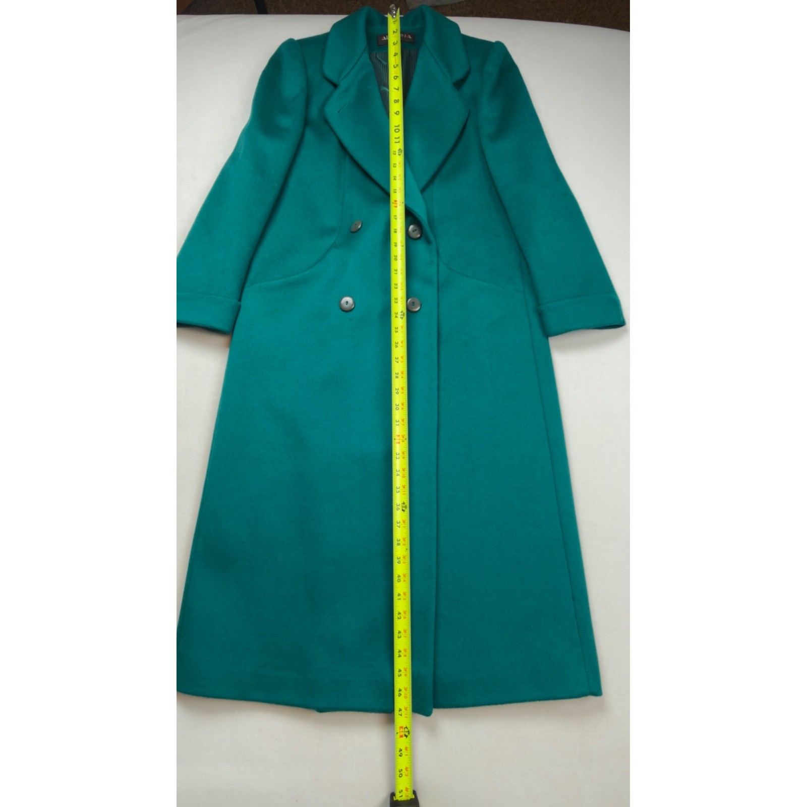ALORNA Forstmann Wool Teal Long Trench Coat Women’s Double Breasted Tailored