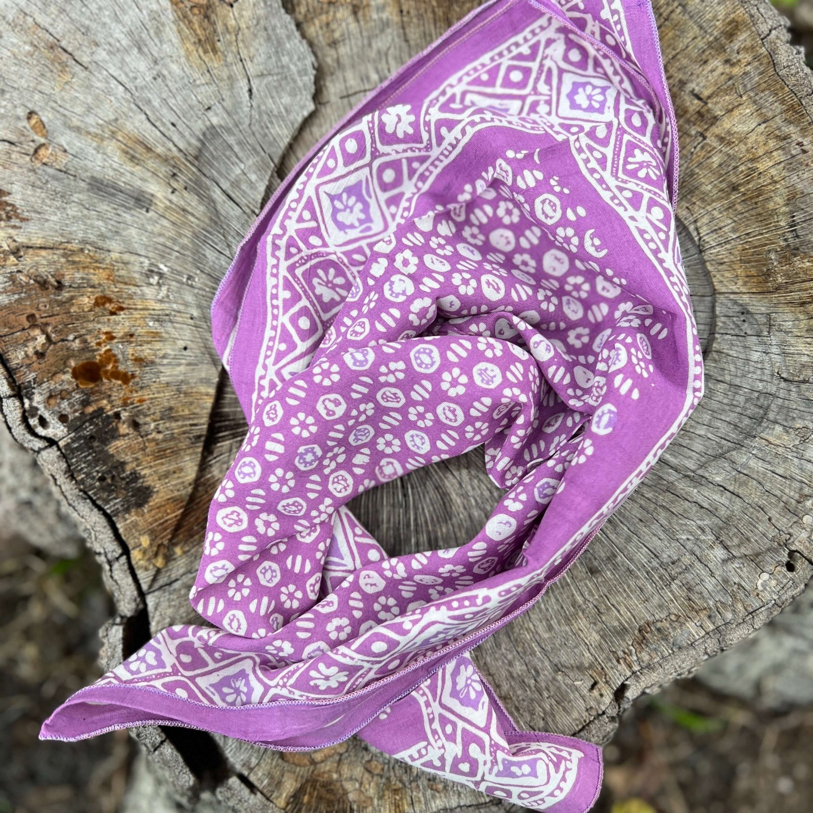 Bandana Square Scarf – Cotton Batik in Lavender Purple
