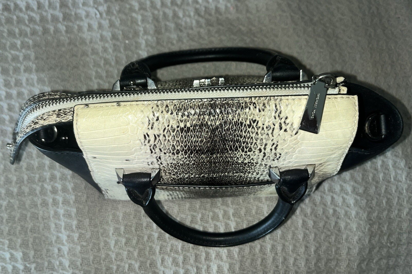 Michael Kors Nolita Mini Messenger Embossed Leather Off White Black Snakeskin