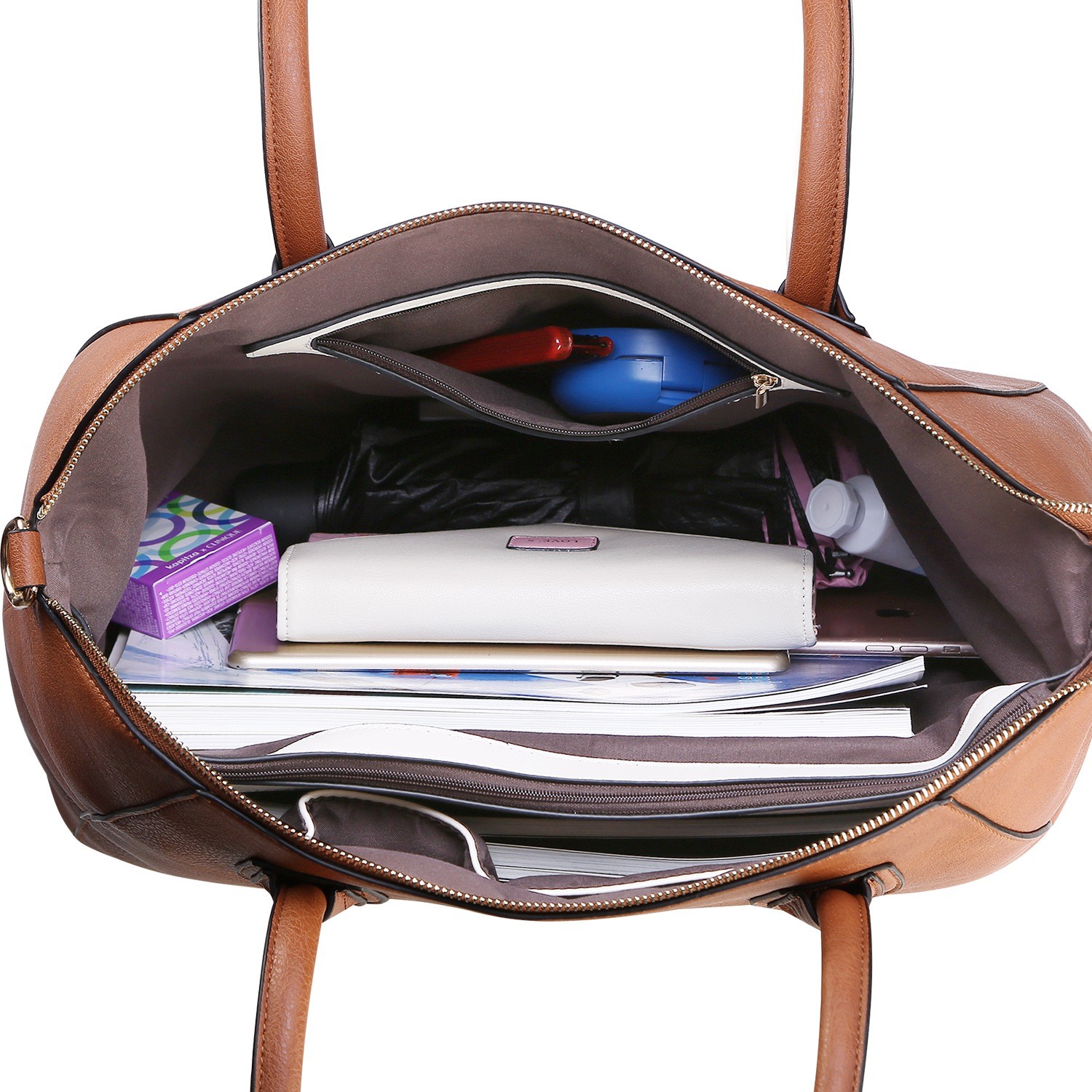 Caramel Brown‌ Handbag Shoulder Bag PU Leather Zipper Tote Bag Satchel for Women