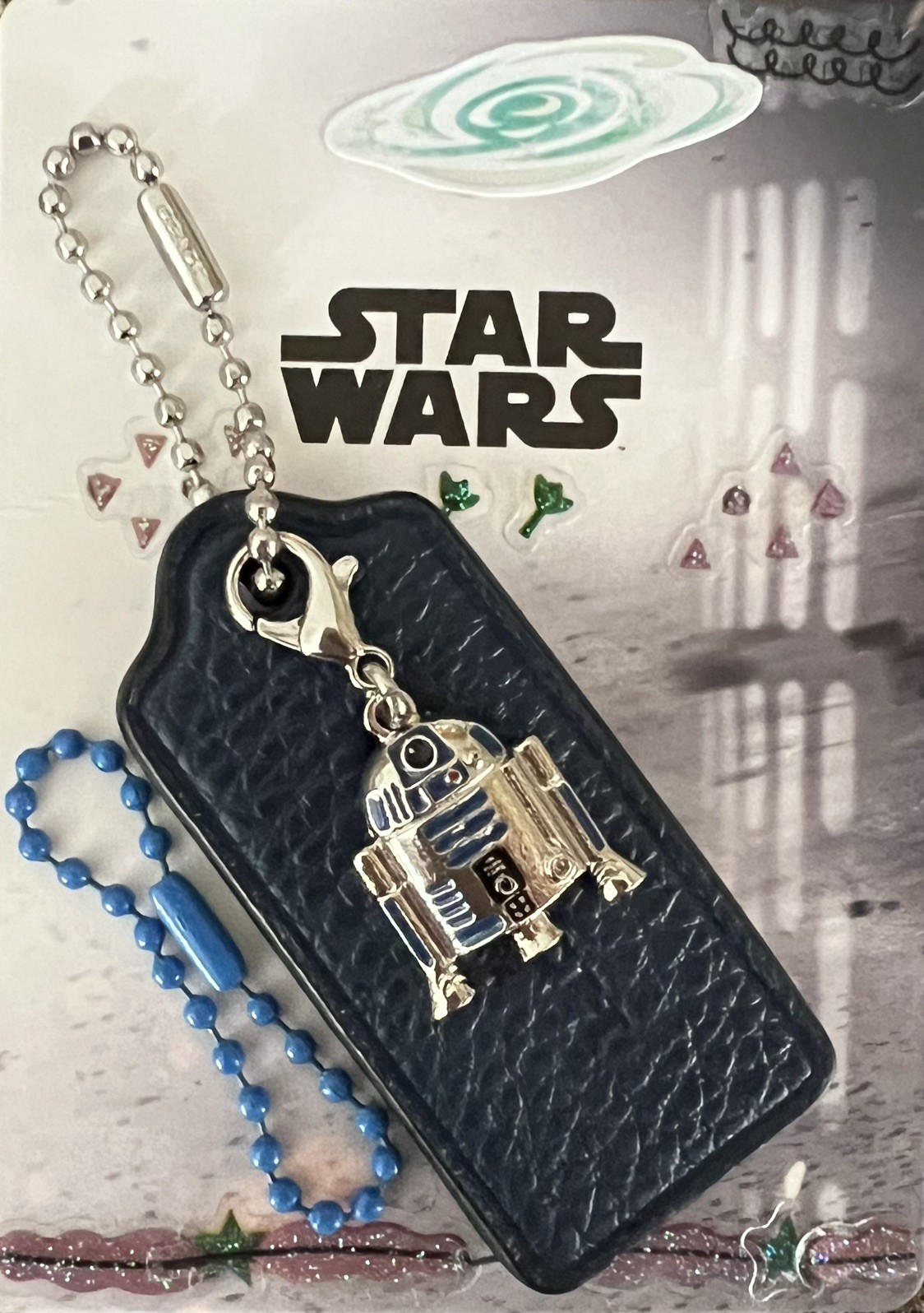 Genuine Coach 2.25” Blue Leather HangTag with Star Wars R2D2 Droid Charm New