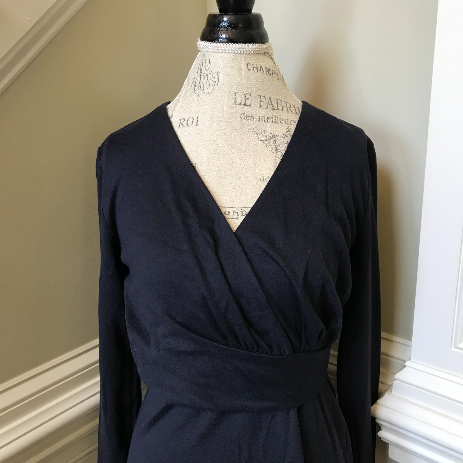 NWT Amina Rubinacci Eloisa Midi Dress Womens 44 8 Medium Navy Blue V-Neck NEW