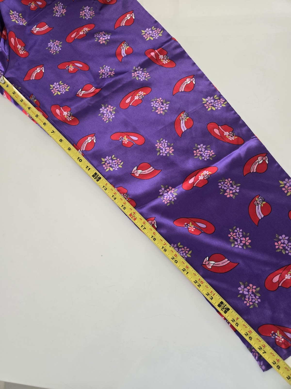 Purple Satin Two-Piece Pajama Set with Red Accent Print Size L