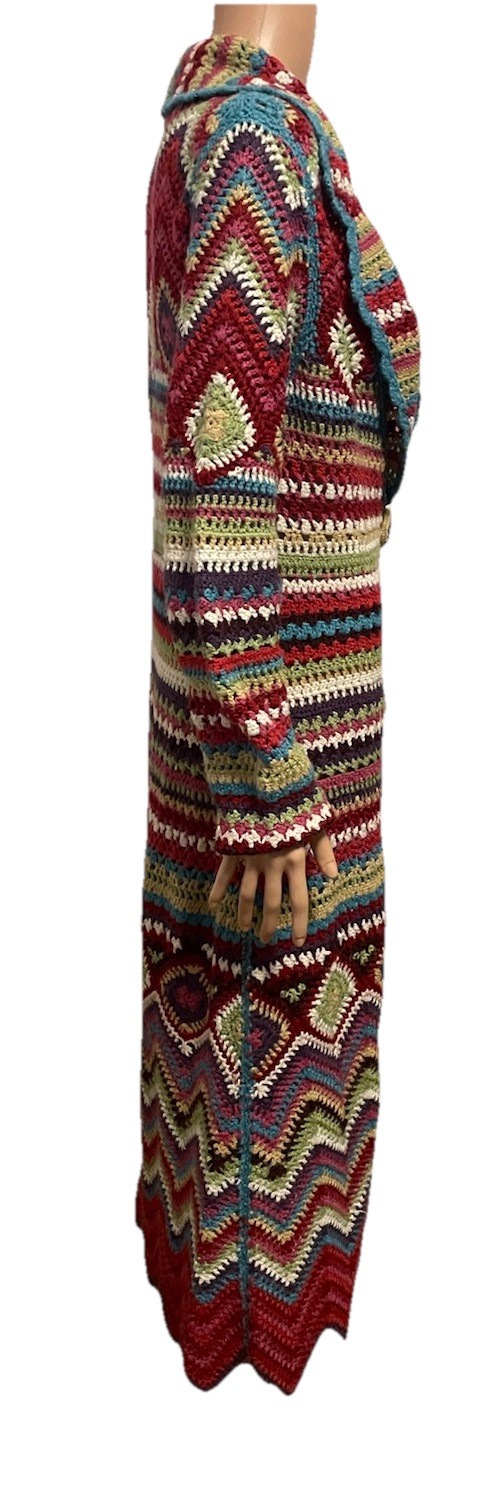 Monsoon Multicoloured Crochet Long Cardigan Size S/M (UK 10) Afghan Boho Hippie