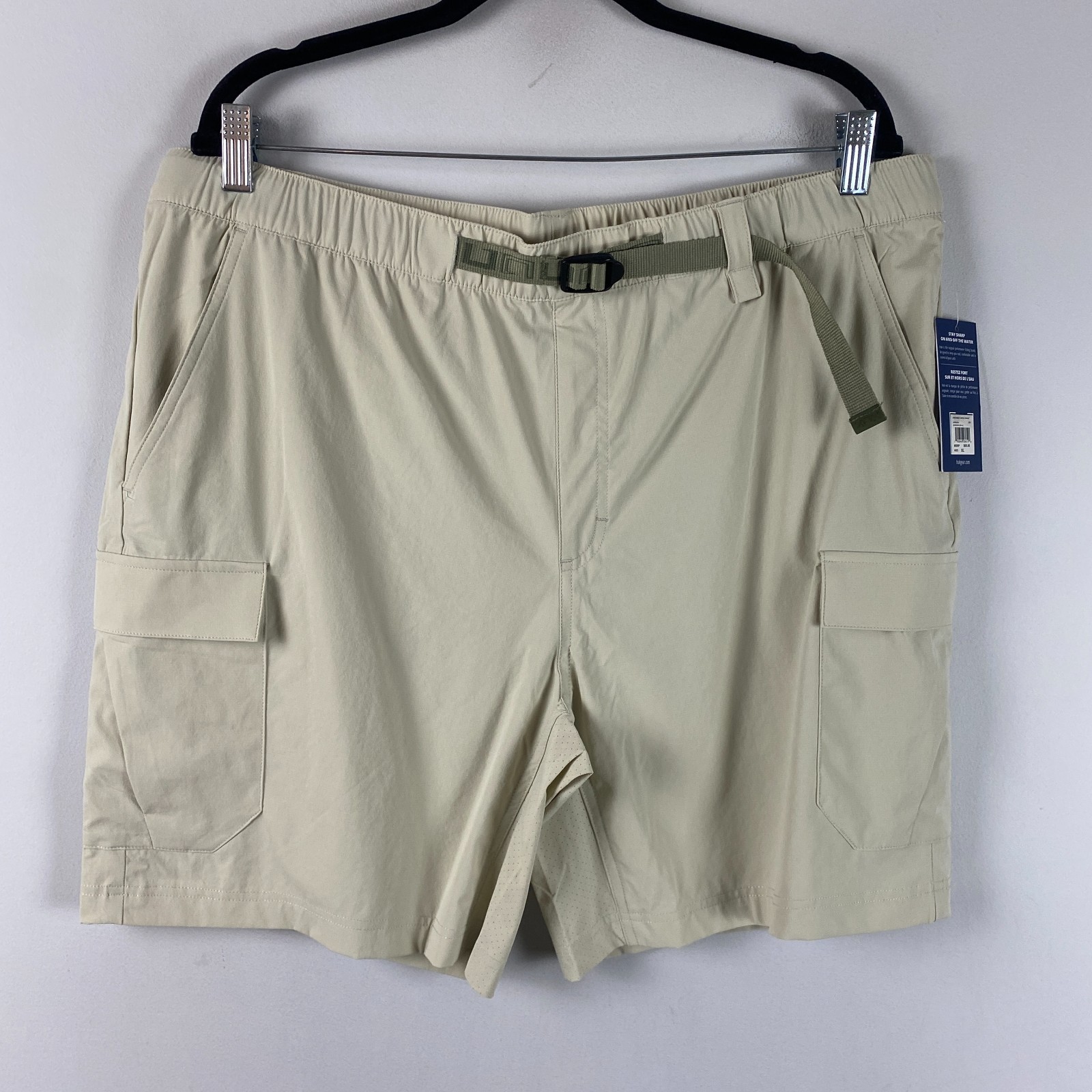 Huk Creekbed Cargo Fishing Shorts Mens XL Beige Belt Performance Stretch