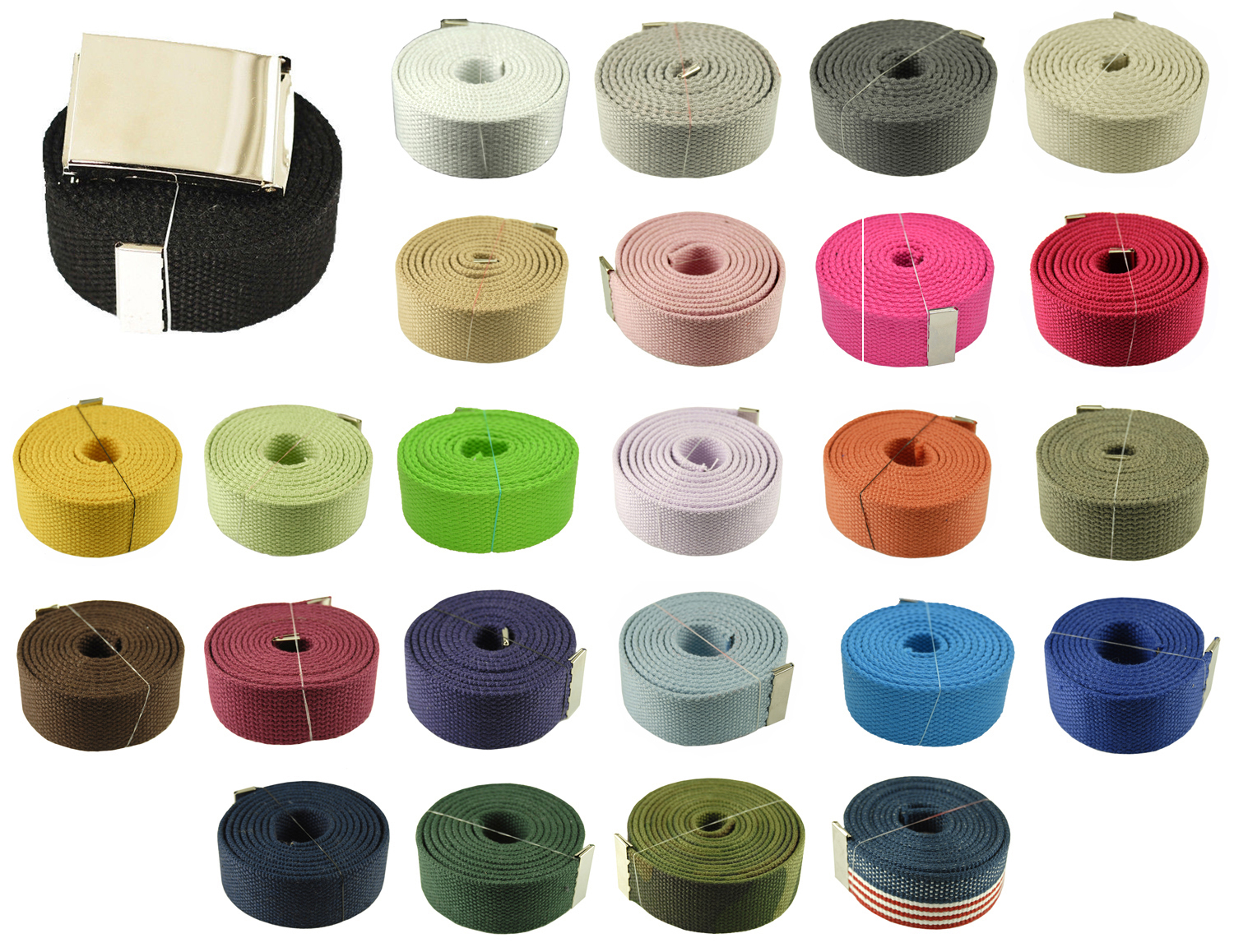 60″ Flip Plain Silver Canvas Military Web Belt & Buckle 25 Color