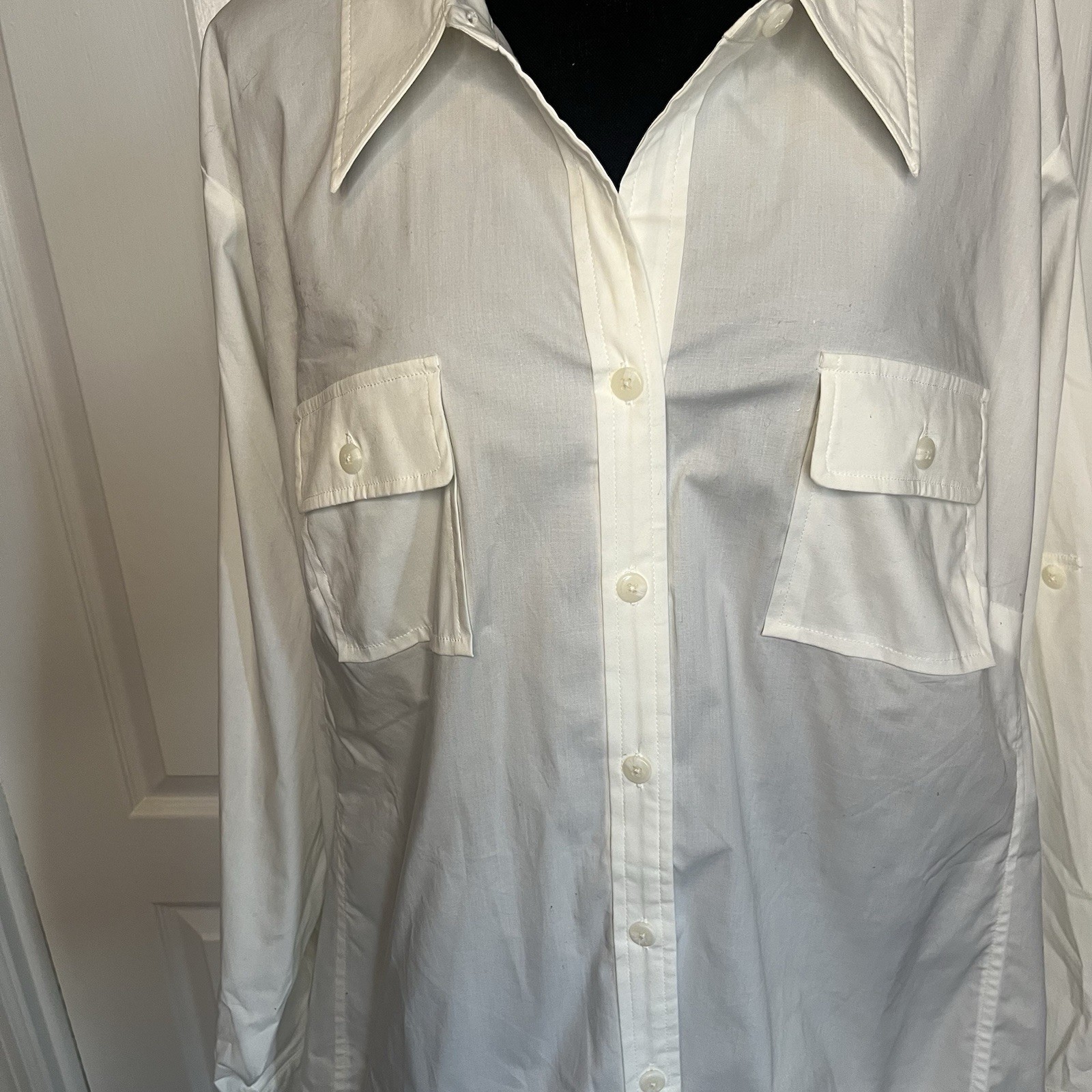 NWT TravelSmith Womens 3X White Button Shirt Nanotex Spill Resistant Cotton