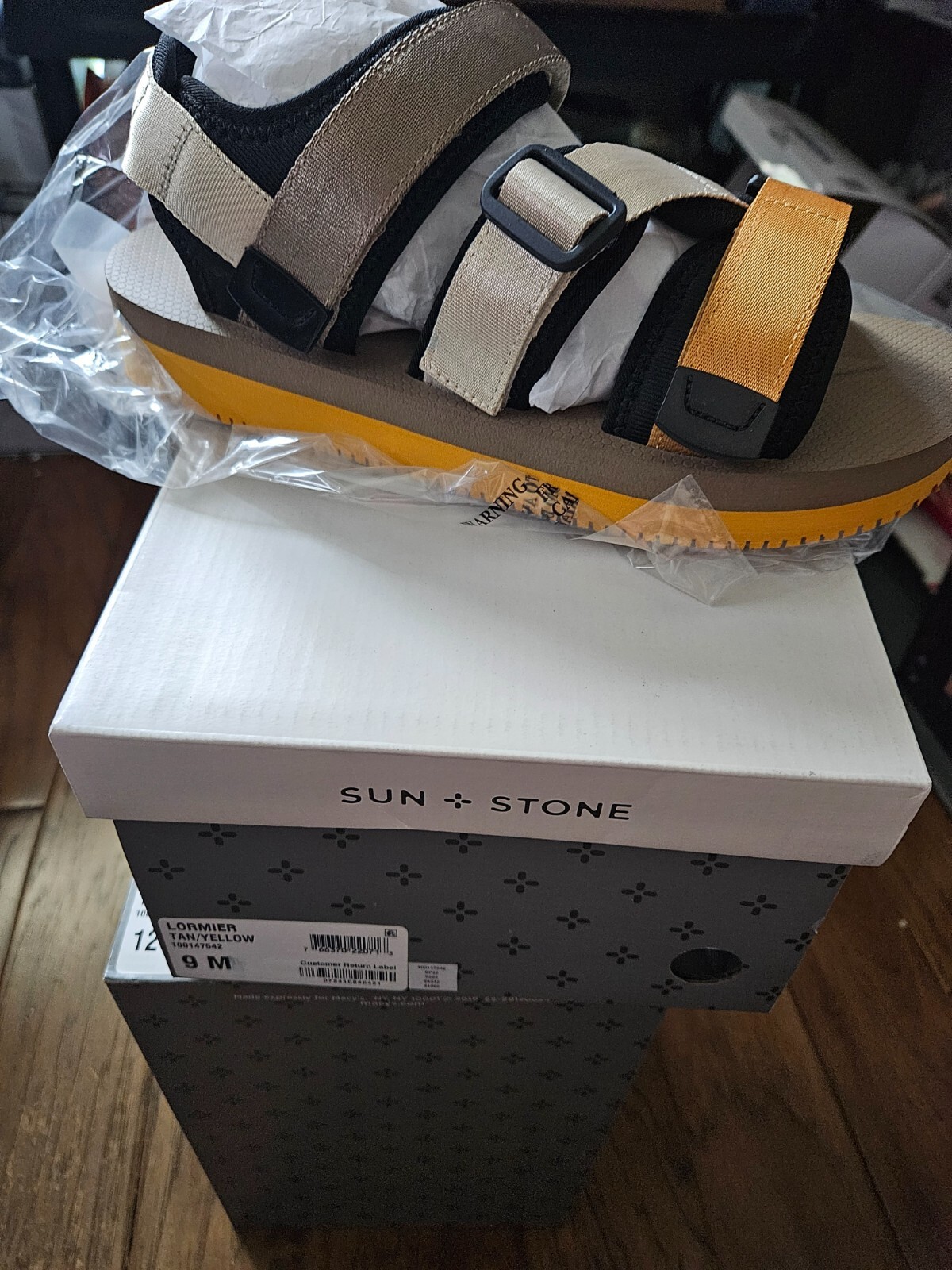 Sun Stone Men’s Lormier Tan Yellow Ankle Strap Lightweight Sandals NIB