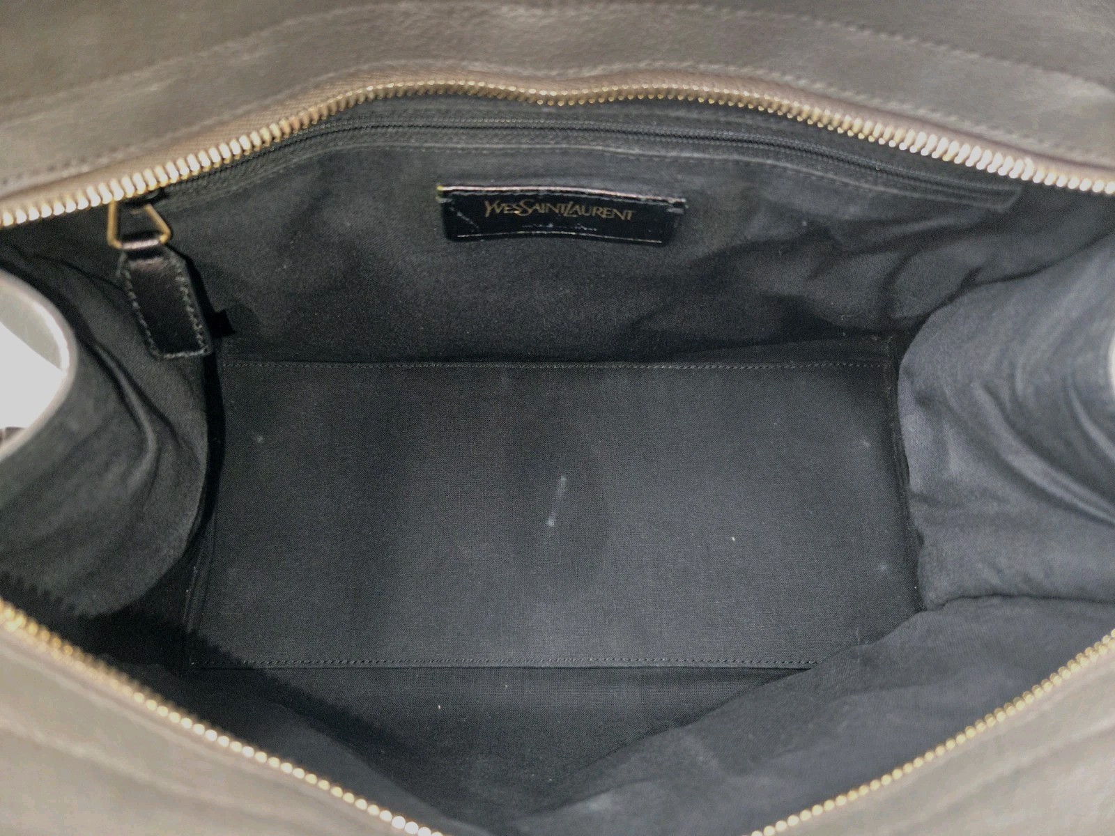 Authentic YVES SAINT LAURENT YSL Cabas Chyc 2way Bag Purse Dark Grey Leather