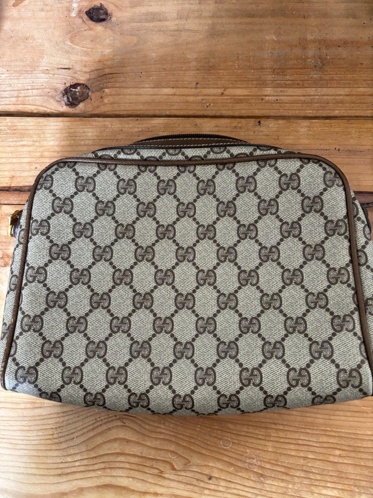 Gucci Micro GG PVC Leather Beige Brown Bag Authentic