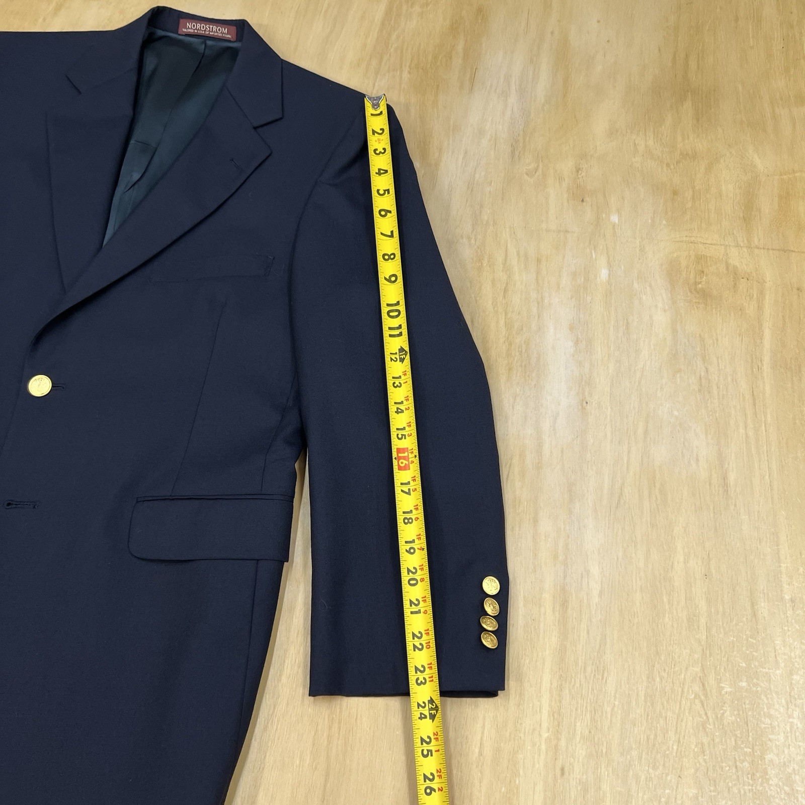 Vintage Nordstrom (*Altered) Blazer Golden Buttons Jacket Mens 40R Wool Navy