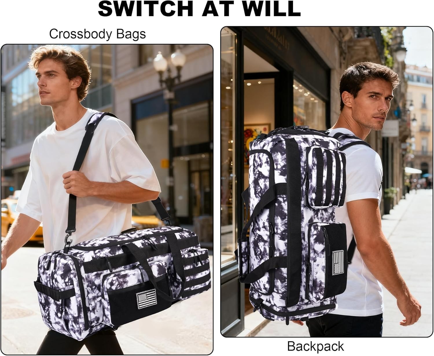 50L Tactical 3-in-1 Gym Duffle Backpack Laptop Shoe Compartment Travel Bag Black