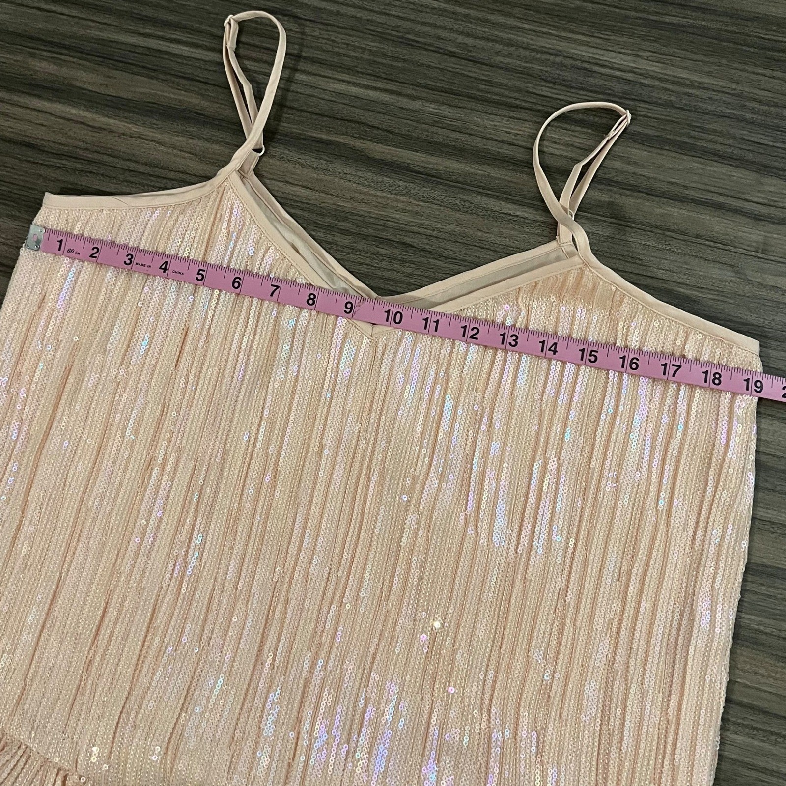 By Anthropologie Peach Iridescent Sequin Pleated Cami Peplum Top US 10 UK 14