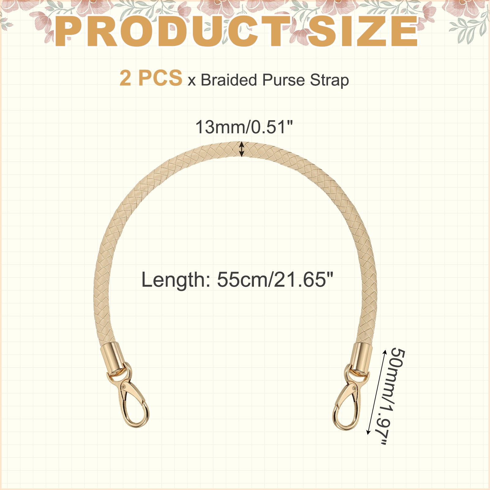 2 Pcs Braided Purse Strap, 21.6 Inch for Handbag Tote Making (Apricot Beige)
