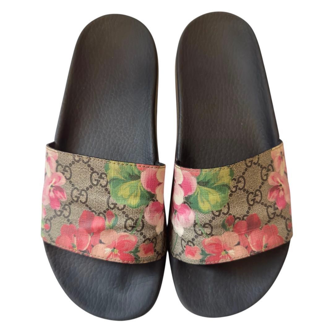 GUCCI GG Blooms Supreme Slide Sandals Black Pink Floral Women’s EU 39 US 9 Used