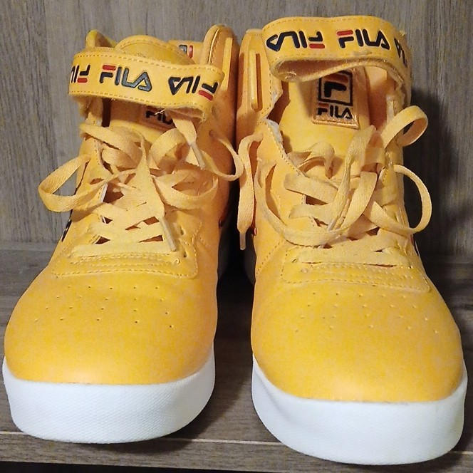 FILA Men’s Yellow Mid-Top Athletic Sneakers Lace-Up Hook & Loop Red/Blue