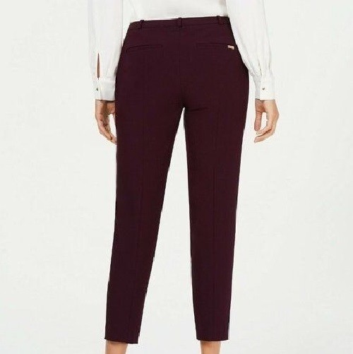 CALVIN KLEIN Petite Crepe Highline Ankle Length Trouser Pants, 2P Aubergine