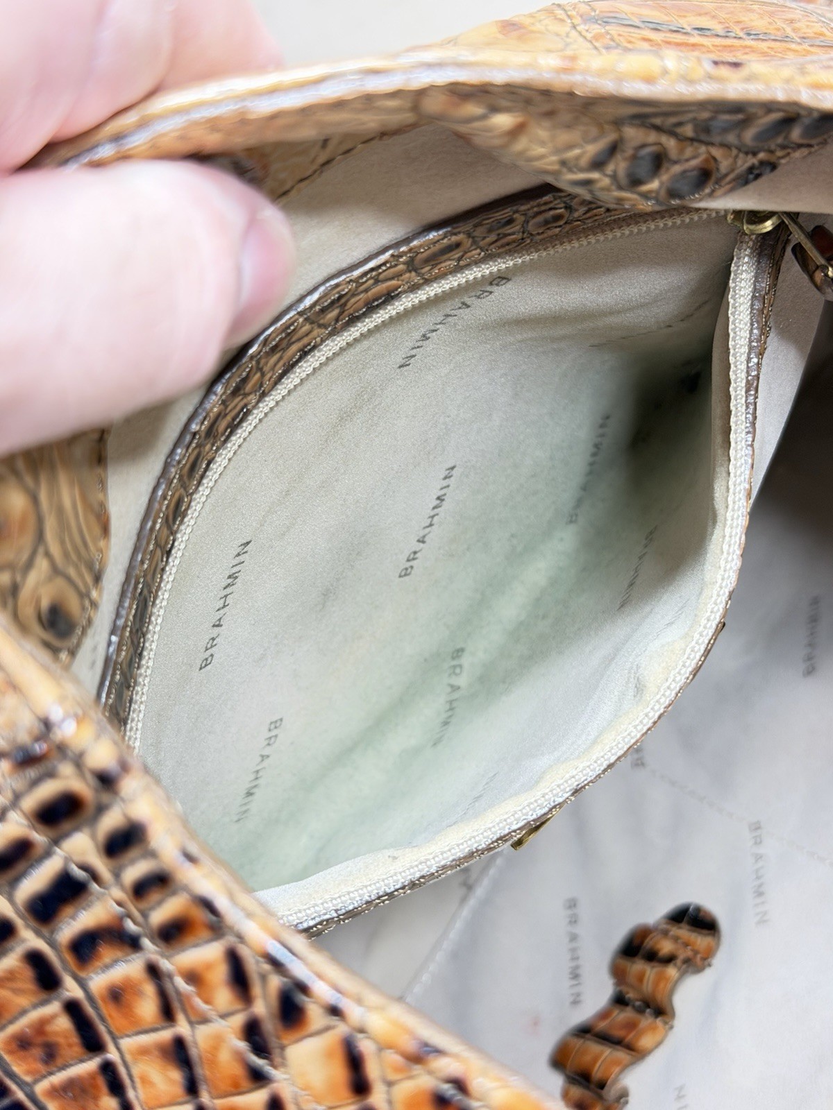 Brahmin Carmela Melbourne Tan Croc Embossed Hobo Shoulder Handbag Luxury