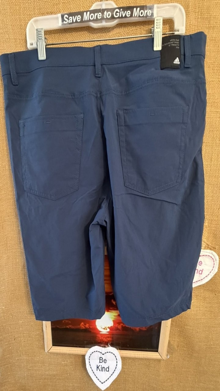adidas Men’s Go-To Five Pocket Shorts 36 blue solid flat zipper button closure r