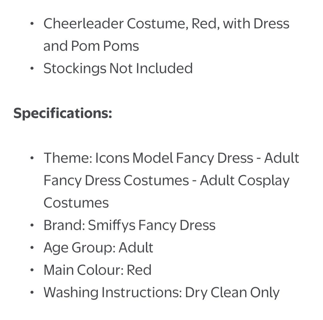 Smiffys Women’s Red Cheerleader Costume Size L NEW