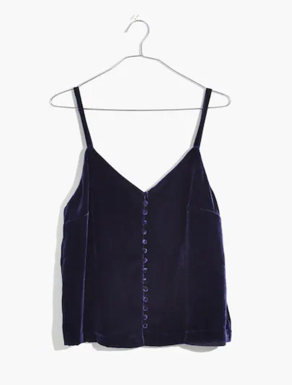 Madewell Velvet Button Down Cami Top Blue Women’s Sz 14 Whimsigoth 90’s Boho NWT