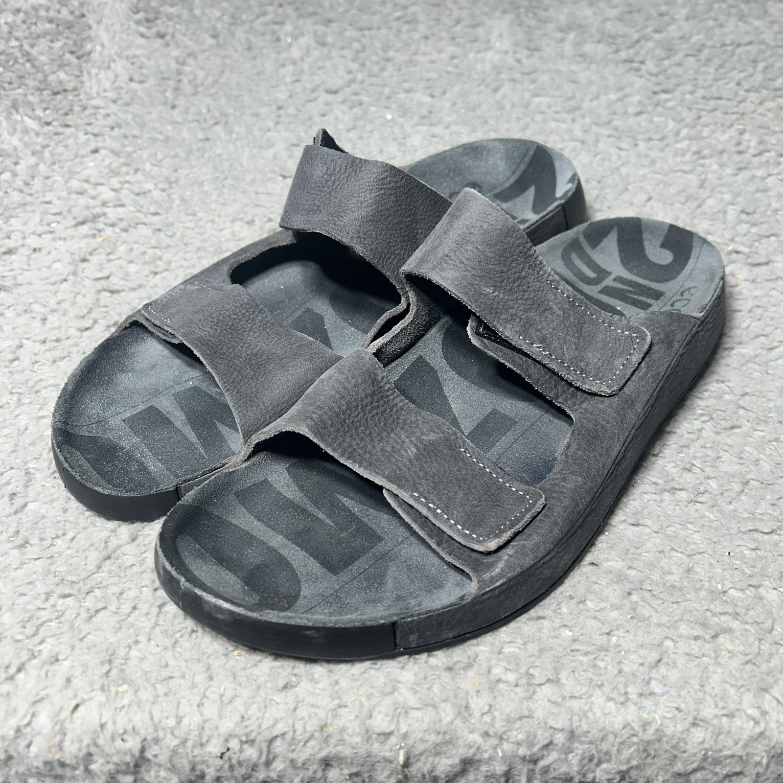 Ecco 2nd Cozmo Double Strap Slide Sandals Leather Black Men’s Size 44 US 10.5