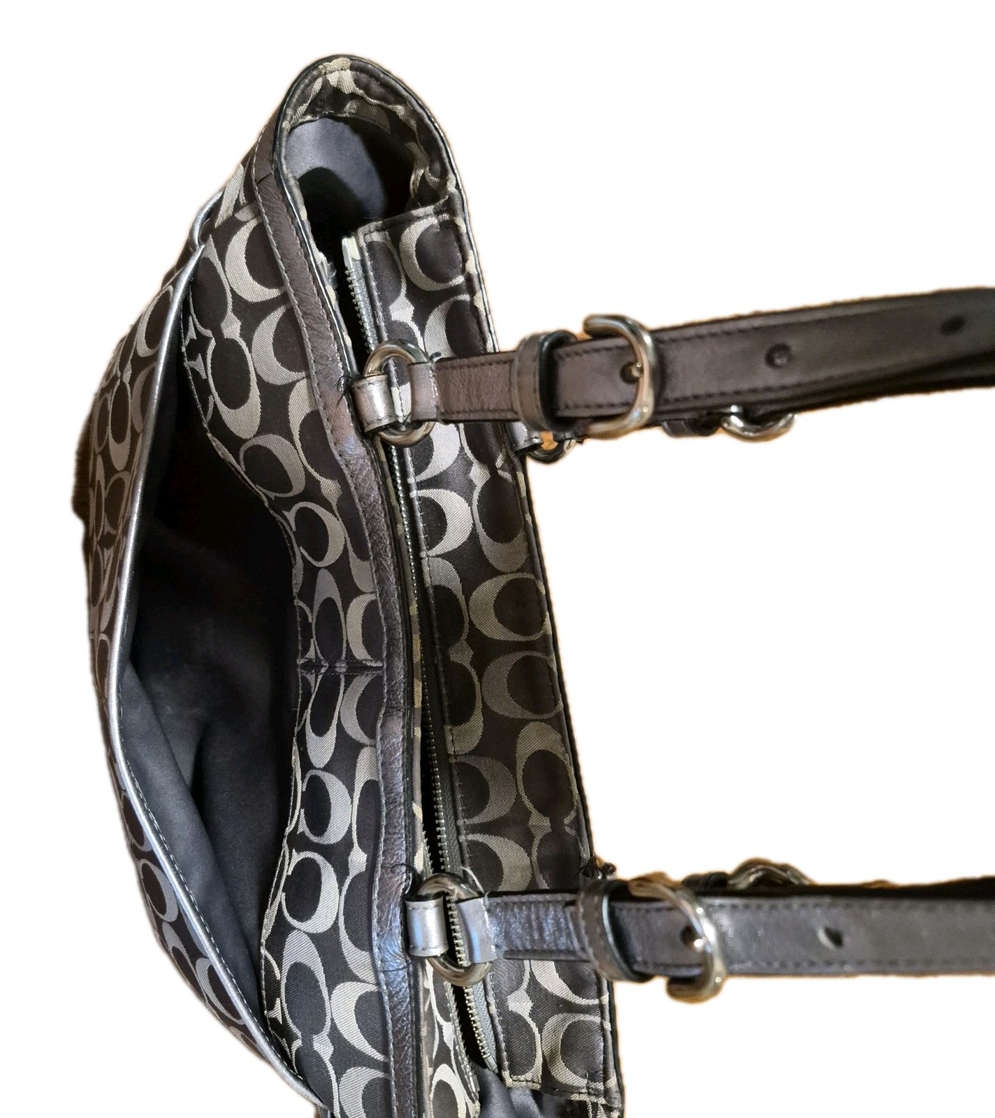 Coach Signature Gallery East/West Tote Bag Gray Silver Jacquard F17676 – Good