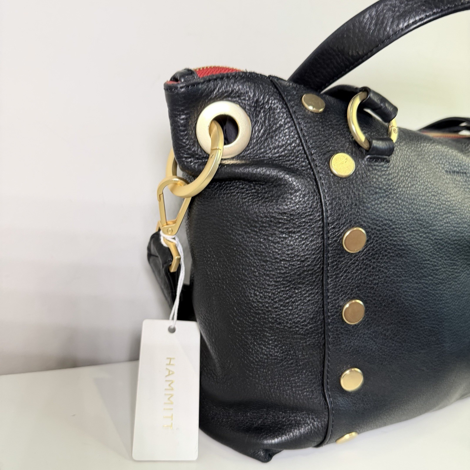 Hammitt Daniel Black Medium Satchel With Gold Studs & Detachable Crossbody Strap