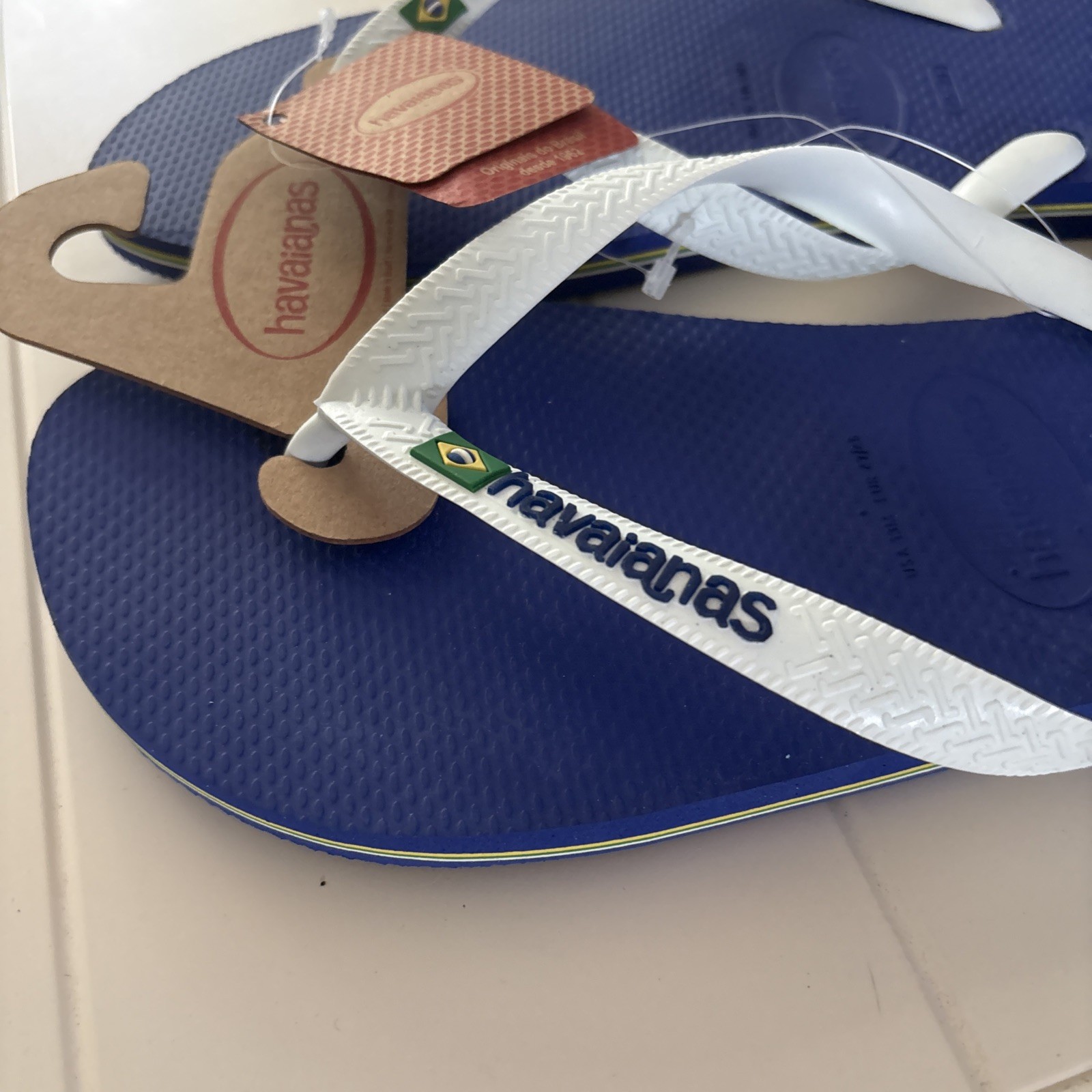 Havaianas Brazil Flip Flops Blue White Mens Size 13/14 NWT